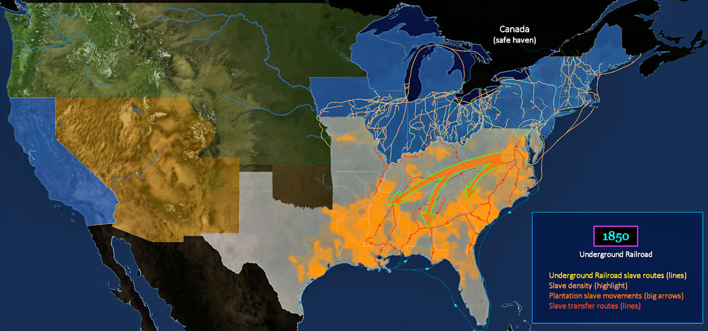 Slave density,Underground Railroad, 1850 map